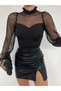 Women's Dot Towel Garnish Lapel Collar Licra Fabric Design Bluz - 7