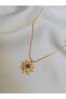 Women's Gold Zircon Stone Sun Necklace - 3