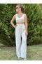 Women's High Waist Elastic Pocketless Wrap-around Palazzo Trousers - Wide Leg - 2