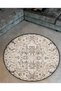 Beige Themed Traditional Patterned Round Woven Base Vintage Decorative Carpet 6105 - 2