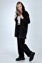Women's Black Wide Leg Long Velvet Suit - 3