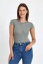 Women's Khaki Crew Neck Viscose Snap Fastener Bodysuit - 3