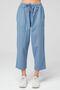 Women's Sky Blue High-Waisted Elastic-Waist Linen-Look Cotton Ankle-Length Pants - 2