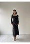Julidress Black Sweetheart Neckline Slim Fit Floral Patterned Maxi Long Premium Dress - 7