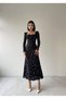 Julidress Black Sweetheart Neckline Slim Fit Floral Patterned Maxi Long Premium Dress - 4