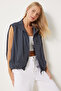 Women's Smoked Stand Collar Elastic Waist Parachute Vest Rg00041 - 2