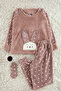 Bej 3'lü Kalpli Uyku Bantlı Polar Kışlık Örme Pijama Takımı THMAW21PT0666 - 5