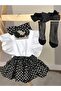 Girl's Black Polka Dot Pattern Salopet Bandana Fishnet Socks Set - 3