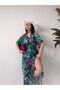 Asur Boutique - Colorful Flower Patterned Viscose Slit Women's Dress