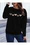 Thick Winter Black Oversize Sweatshirt - Crew Neck, Five Hearts Printed - 2