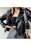 Mila Style Black Belted Leather Jacket - 3