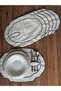 6 Pieces Black Colored Embroidered Oval American Serving Plate with Spoon