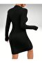 Corded Model Button Detailed Chief Collar Slit Comfortable Fit Knitwear Dress - 4
