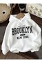 Girl-Boy White Hooded Brooklyn Usa New York Printed Sweatshirt
