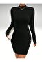 Corded Model Button Detailed Chief Collar Slit Comfortable Fit Knitwear Dress - 8