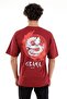 Unisex Oversize Osaka Printed Claret Red T-shirt - 4