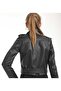 Women's Black Belted Quality Leather Coat Jacket - 2