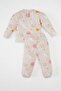 Dfc - Baby Girl Long Sleeve Patterned Combed Cotton Pajama Set - 6