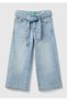Girl's Denim Wide-Leg Pants with Logo Detail on the Back Pocket and Belted Waist