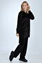 Women's Black Wide Leg Long Velvet Suit - 2