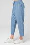 Women's Sky Blue High-Waisted Elastic-Waist Linen-Look Cotton Ankle-Length Pants - 5