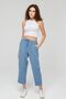 Women's Sky Blue High-Waisted Elastic-Waist Linen-Look Cotton Ankle-Length Pants - 3