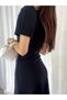 Women's Short Sleeve Double Breasted Collar Midi Crepe Fabric Evening Dress 120 cm - 6