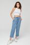 Women's Sky Blue High-Waisted Elastic-Waist Linen-Look Cotton Ankle-Length Pants - 6