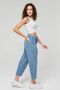 Women's Sky Blue High-Waisted Elastic-Waist Linen-Look Cotton Ankle-Length Pants