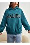 Women's Petrol Blue Malibu Printed Hooded 3 Thread Kangaroo Pocket Oversize Sweatshirt - 4