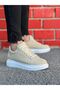 Men's Suede Beige Casual Everyday Shoes High Thick White Sole Lace-Up Sneakers - 2