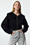 Siyah Regular/Normal Kalıp Fermuarlı Yaka Detaylı Örme Sweatshirt TWOAW25SW00097