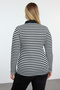 Black-White Striped Polo Neck Fitted/Bodycon Knitted Blouse Tbbaw25Bz00000 - 5