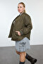 Green Loose Fit Patterned Quilted Bomber Coat Tbbaw25Aw00003