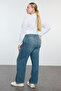 Mavi Yüksek Bel Geniş Paça Büyük Beden Wide Leg Jeans TBBSS24CJ00048 - 5