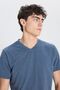 Men's Cotton V-Neck Indigo Melange Slim Fit Slim Fit T-Shirt - 5