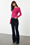 Fuchsia Low-Cut Back Bow Detail Stretchy Regular/Normal Fit Knitted Blouse Twoaw25Bz00175 - 2