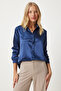 Women's Navy Lightweight Drapey Satin Surface Shirt DD00990 - 2
