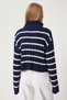 Women's Navy Blue Zippered Striped High Collar Knitwear Cardigan Pf00081 - 5