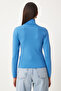 Women's Blue Turtleneck Saran Lycra Knitted Sweater Fn03344 - 4