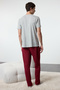 Gray - Burgundy Regular Fit Embroidered Knitted 3-Piece Pajamas Set Tmnaw25Pt00024 - 7