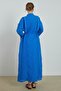 Aller Sleeve Detailed Textured Cobalt Blue Dress - 7