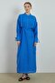 Aller Sleeve Detailed Textured Cobalt Blue Dress - 4