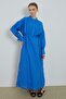 Aller Sleeve Detailed Textured Cobalt Blue Dress - 3