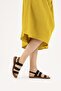 Genuine Leather Women's Sandals Knitted Textured Banded Soft Sole