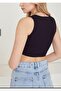 Women's Black Halter Neck Ribbed Crop Blouse - 4