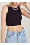Women's Black Halter Neck Ribbed Crop Blouse - 2
