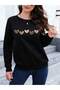 Thick Winter Black Oversize Sweatshirt - Crew Neck, Five Hearts Printed - 5
