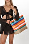 Women's Beach Bag Straw Jute Fabric Bag Hand and Shoulder Bag Picnic Bag - 3