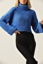 Women's Black Turtleneck Knitted Crop Knitwear Sweater - 2